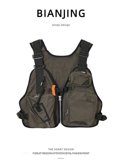 High Street American Style Outdoor Vest for Men and Women, Multifunctional, Multi-Pocket, Adjustable, Casual, Stylish, Versatile, Street Vest for Men