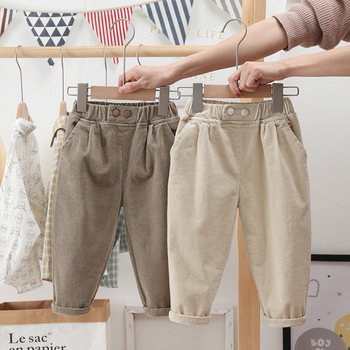 Girls' Corduroy Pants Spring and Autumn 2022 New Western Style Boys' Casual Pants Autumn and Winter Style Plus Velvet Pants Trend