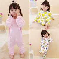 Bé Ha Yi 0 Trẻ em 1-3 tuổi Cô gái dài tay Đồ ngủ Cô gái trẻ sơ sinh Leo núi One Piece Cartoon Home Service bodysuit chất nỉ bông hàn quốc