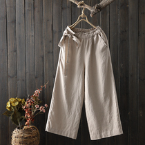 Linen bow lace-up wide leg pants spring new loose casual Joker Ramie material Big Foot pants trousers children