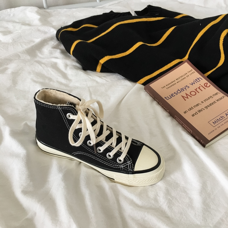Giày cao gót nhung nữ cao cấp phiên bản Hàn Quốc của sinh viên ulzzang Giày đế xuồng cotton hoang dã 2018 giầy cầu lông nữ
