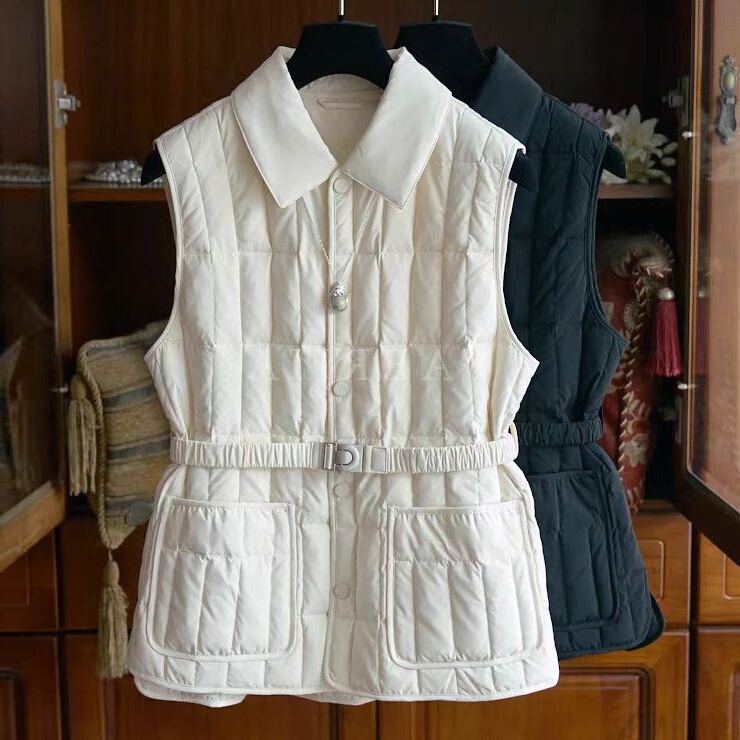 The Counter Has Withdrawn the Last Order and Leaked Autumn and Winter Fashionable Daily Quilted Checkered Lapel Elastic Belt Goose down Vest Vest The Counter Has Withdrawn the Last Order and Leaked Autumn and Winter Fashionable Daily Quilted Checkered Lapel Elastic Belt Goose down Vest Vest