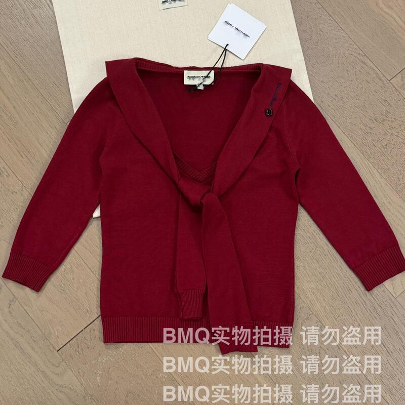 Bmq Premium Edition】Shushuton2025 Early Spring New Red Sweater with Thin Straps Knitted Top