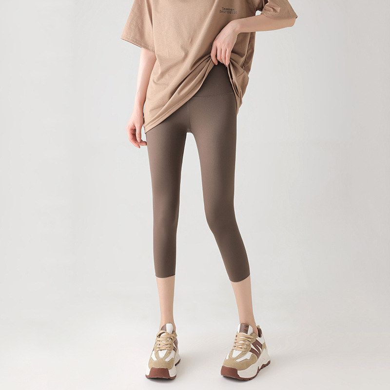 Mountain and Tree · Seven-Point Butt-Lifting Pants for Women, Suitable for Wearing Outside in Summer, Thin High-Waisted Tight-Fitting Sharkskin Yoga Tummy Control Pants