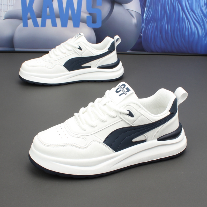 Genuine Leather White Shoes for Men 2025 Spring and Autumn Breathable Casual Shoes Versatile Thick-Soled Height-Increasing Sneakers Lightweight Soft-Soled Sports Shoes