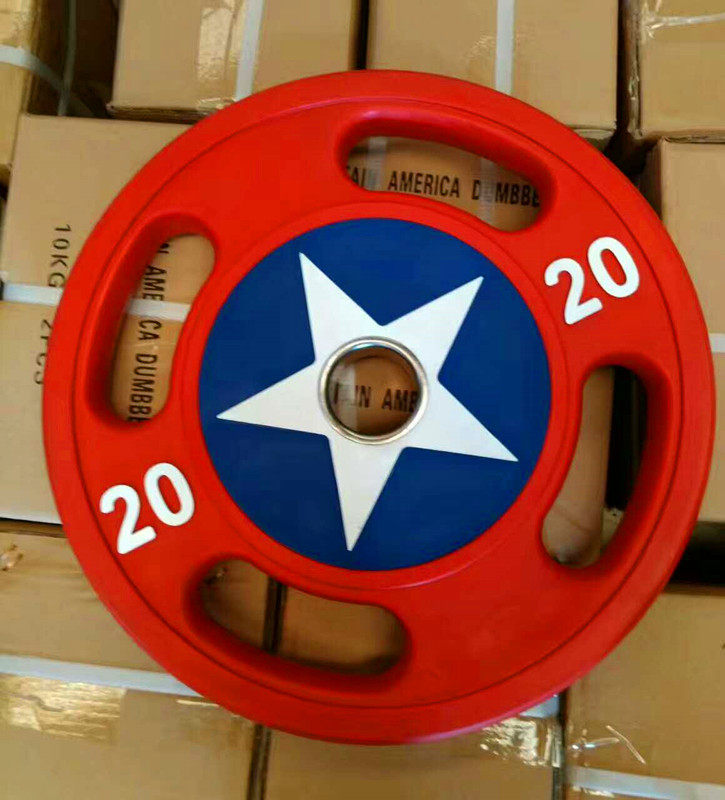 PU large hole barbell film Captain America gym private education studio gym equipment 2 5kg-25kg