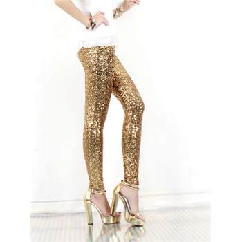 Leggings ແອວ elastic glittery sequined ສໍາລັບແມ່ຍິງນອກພາກຮຽນ spring ແລະດູໃບໄມ້ລົ່ນສະບັບພາສາເກົາຫຼີ slimming ກະທັດຮັດ leggings ເກົ້າຈຸດທີ່ມີຕີນຂະຫນາດນ້ອຍ