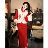 Красное ципао, демисезонный жилет, летний комплект, увеличенная толщина