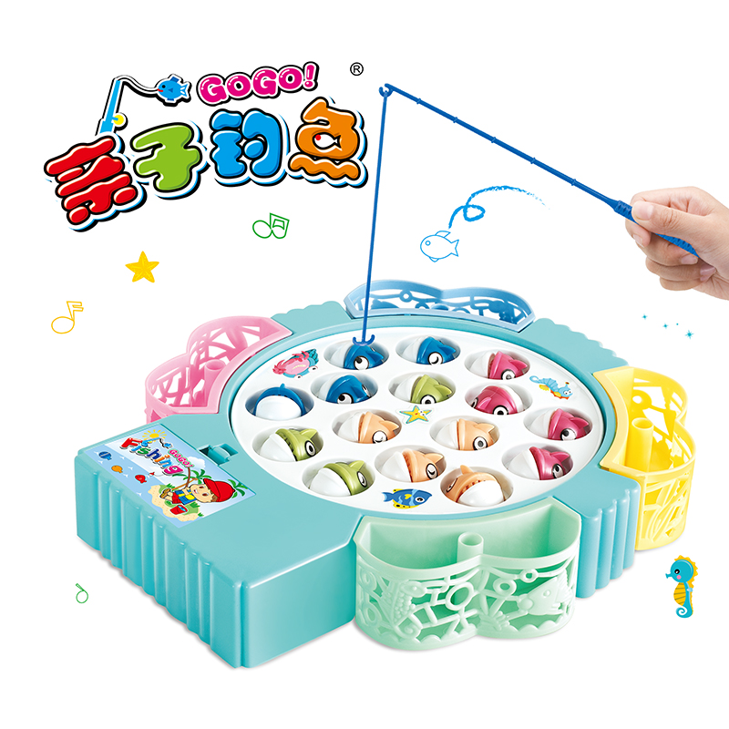 Kindergarten baby fishing toys parent-child interactive desktop game electric music rotating fishing pond table toy