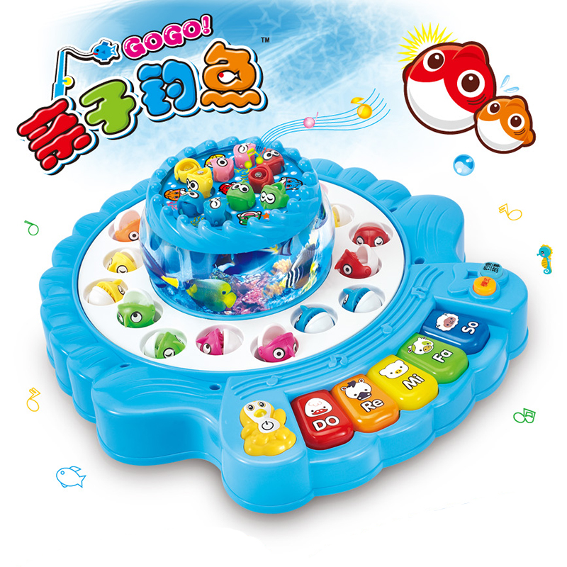 Kindergarten Baby Puzzle Early Teach Fishing Toy Big Number Electric Rotary Magnetic Music Double Fishing Disc Suit