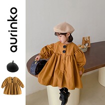 Girl coat autumn childrens coat baby girl Autumn dress foreign style little girl Spring and Autumn long British style childrens clothing