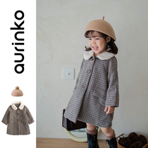 Girl woolen coat autumn and winter childrens wool coat female baby windbreaker English long baby coat