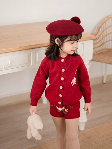 Красный трикотажный свитер, осенний демисезонный детский комплект, кардиган, демисезонная осенняя куртка, в западном стиле
