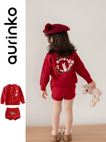 Красный трикотажный свитер, осенний демисезонный детский комплект, кардиган, демисезонная осенняя куртка, в западном стиле