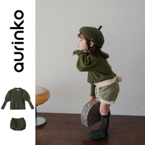 Girls autumn and winter suit womens baby winter two-piece Childrens wool pullover knitted shirt shorts new foreign style