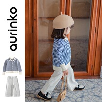 Girls sweater coat childrens knitted cardigan baby clothes set womens baby autumn two-piece foreign jacket