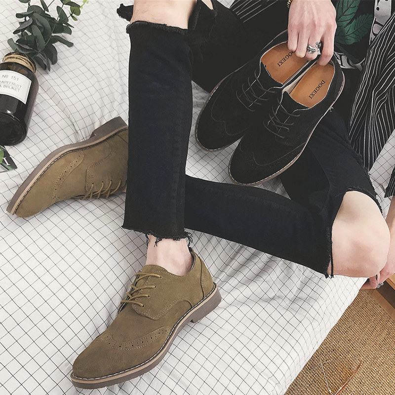 Genuine leather Inn Wind Bloc Shoe Men's shoes Retro men's casual shoes 100 Lapped Sculptures Low Tide Shoes Little Leather Shoes