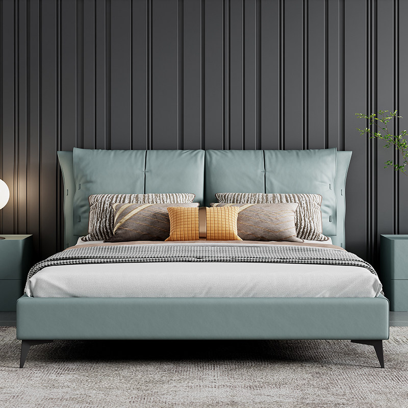 Italian Style Light Lavish Genuine Leather Bed Modern Simplicity About 2 m x2 Mi Large Bed Main Sleeper Widening 1 8 m Shelf Bed 1 5 Down