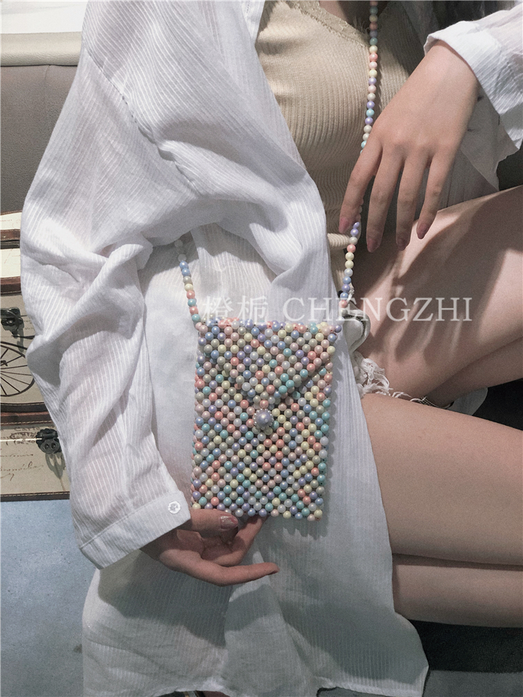 [Orange] nhỏ tươi bằng tay dệt ngọc trai màu điện thoại di động túi nhỏ túi cổ tích vai Messenger túi - Túi điện thoại túi xách đeo chéo