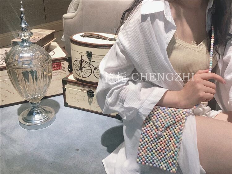 [Orange] nhỏ tươi bằng tay dệt ngọc trai màu điện thoại di động túi nhỏ túi cổ tích vai Messenger túi - Túi điện thoại túi xách đeo chéo