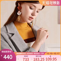 Baitu gray temperament woolen coat womens long slim double-breasted coat 2021 Winter