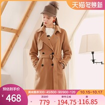 Baitu double-breasted wool woolen coat womens long lapel coat winter wear new