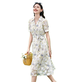 New summer floral high-waisted lace-up dress