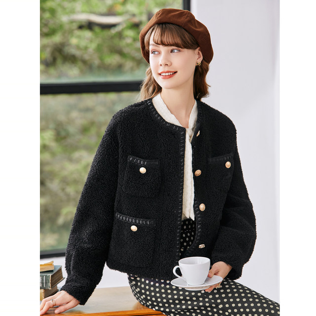 betu Baitu short woolen coat women's lamb velvet small design cotton coat 2022 winter new style