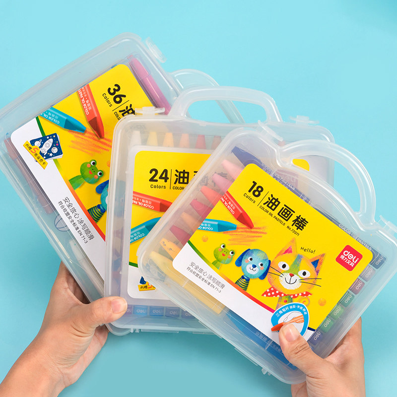 Deli/Deli Stationery Oil Pastels 12/18/24/36 Colors Triangular Stick Crayons for Elementary School Students and Kindergarten Drawing Pens