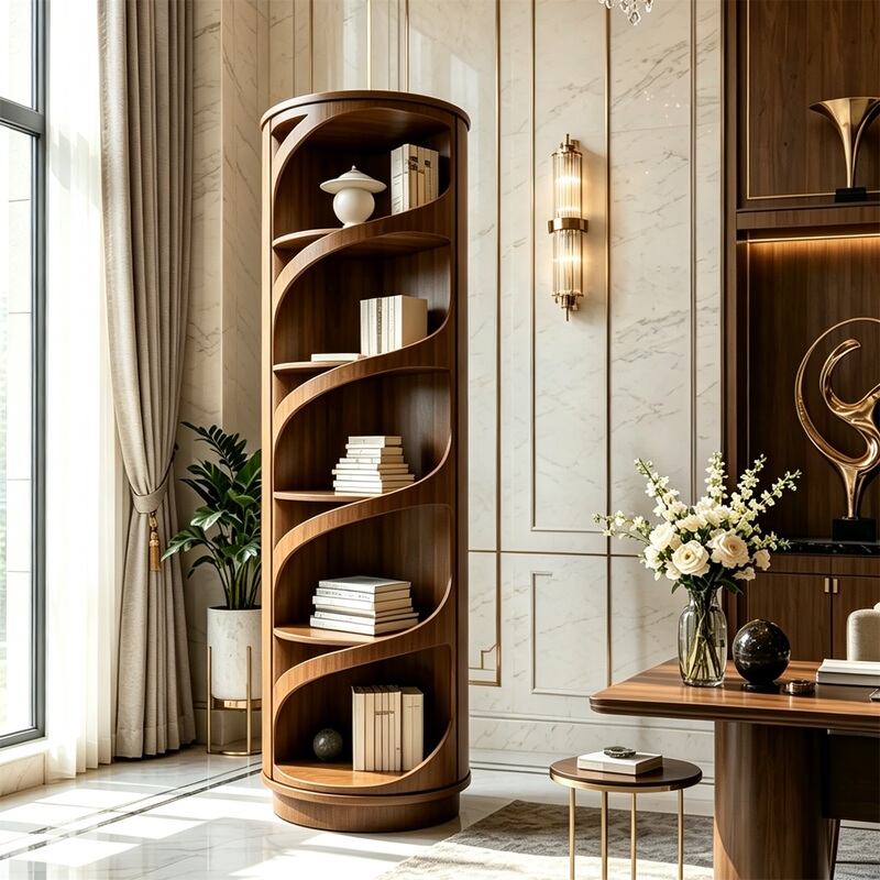 Black Walnut Solid Wood Rotating Bookcase, Light Luxury Storage Rack, Bookshelf, Living Room Study Storage Rack, Creative Spiral Display Rack Black Walnut Solid Wood Rotating Bookcase, Light Luxury Storage Rack, Bookshelf, Living Room Study Storage Rack, Creative Spiral Display Rack