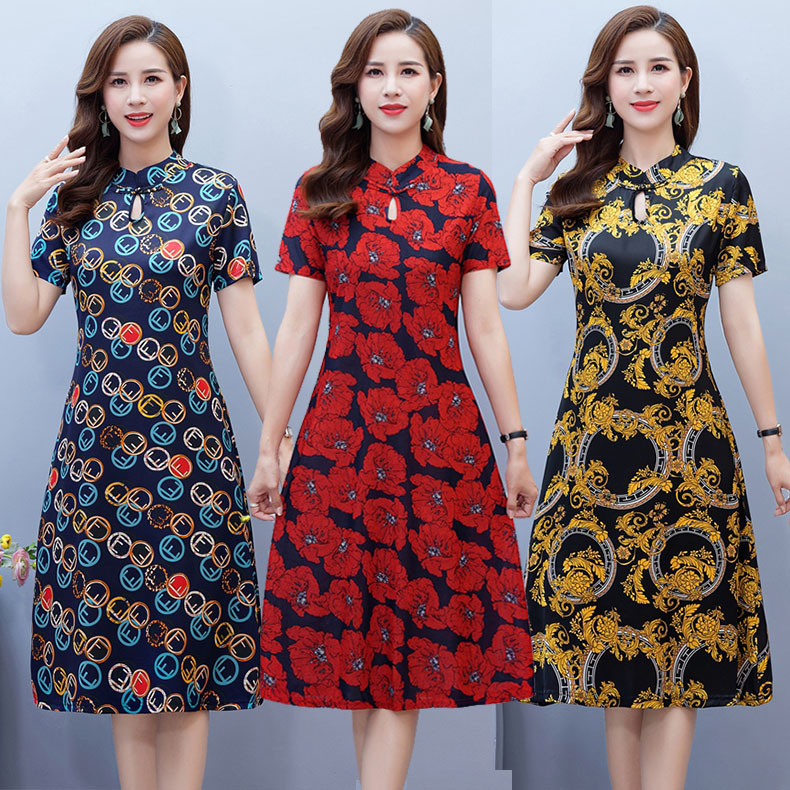 Stand-up collar 2021 summer new women's Chinese style Hanfu improved version of Cheongsam high-end Western dress medium-long version