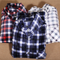 Export Japanese men winter plus velvet warm padded plaid pajamas home clothes living clothes with windproof mouth set