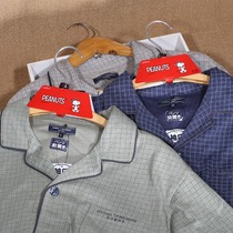 Foreign trade Daily single export Japanese mens autumn thin pajamas home clothing cardigan jacket small square cuffs close