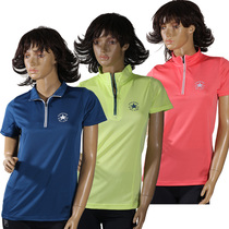 Foreign trade single womens quick-drying breathable sports short-sleeved T-shirt running fitness golf top semi-zipper pullover