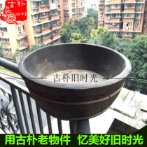 Folk custom old objects old wooden basin solid wood wash basin wash basin bath tub wash basin Cultural Revolution ornaments props collection