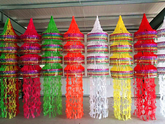 Gourd banner steel ring cloth banner spirit flag soul flag ball banner manufacturer direct sales funeral white goods spiritual hall arrangement