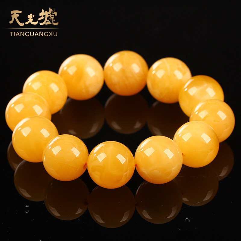Tianguang Market natural beeswax bracelet chicken fat yellow amber bracelet full honey men's and women's Buddha bead bracelet with certificate
