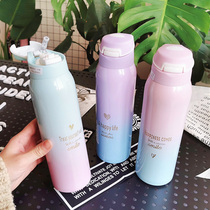  Gradient color childrens thermos cup with straw Cute portable office worker simple bouncing cover large maternity pregnant women cup