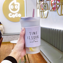  Hand-held coffee cup glass Korean version of the office men and women with lid spoon water cup simple breakfast bubble milk cup straw