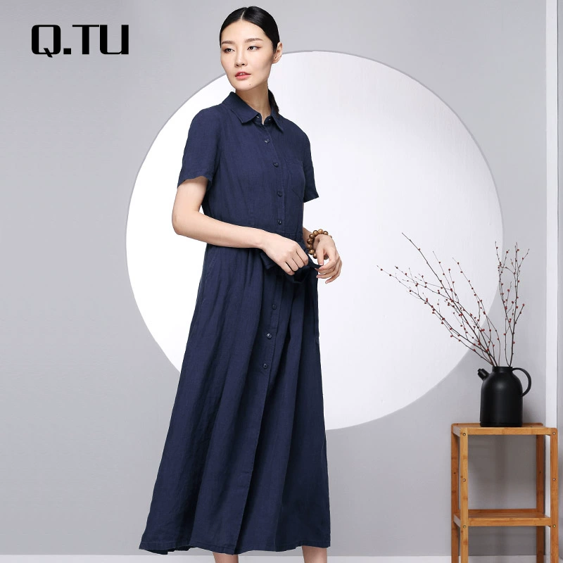 Thiết kế ban đầu của phụ nữ váy mùa xuân nữ mới vải lanh mỏng mỏng manh váy dài qua đầu gối LQ1360 - Váy dài