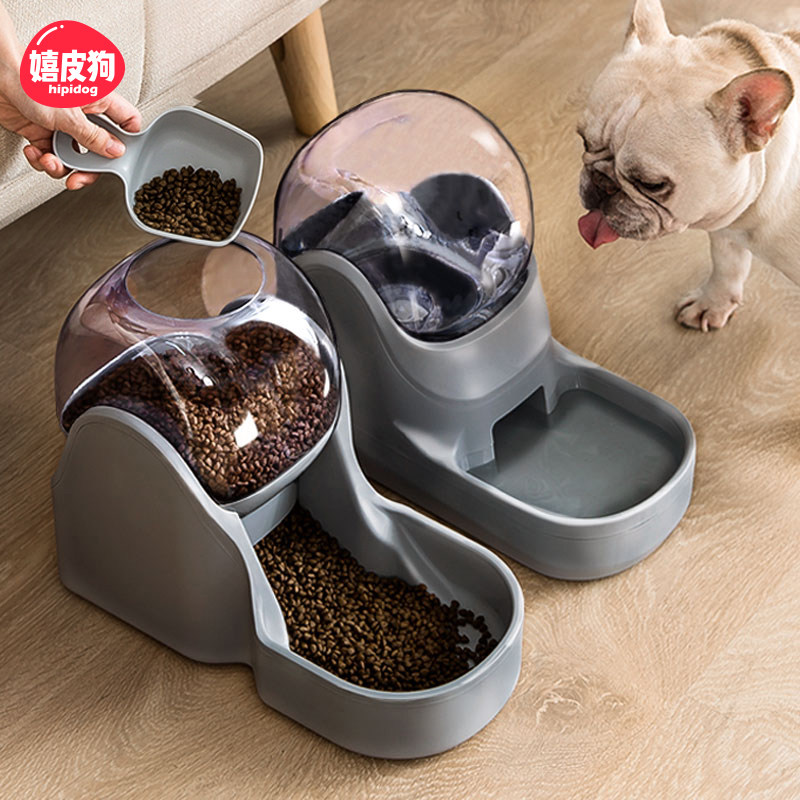 Dog bowl double bowl dog bowl cat bowl automatic drinking water cat food bowl anti-overturning water feeding bowl to protect cervical vertebrae dog supplies