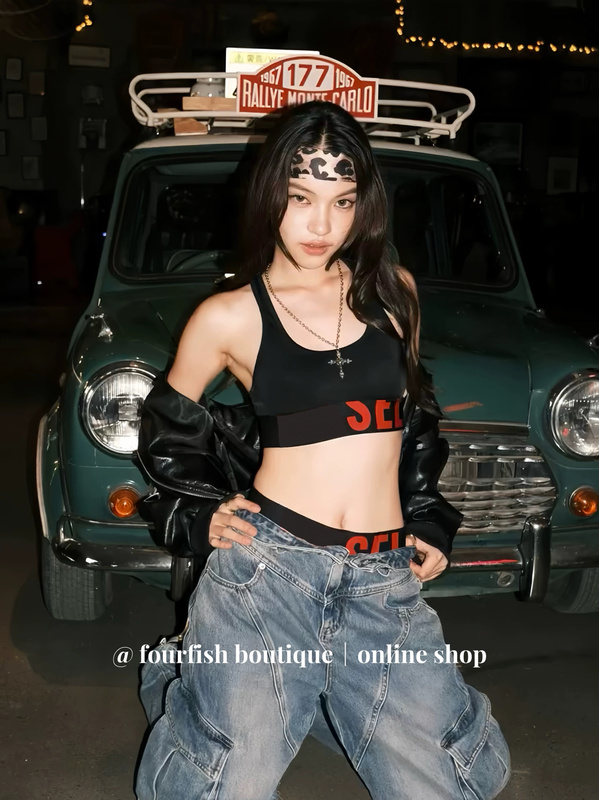 (Now) Niche Design American-Style Fashionable Hot Girl Red Letter Print Outerwear Backless Camisole and Underwear Set (Now) Niche Design American-Style Fashionable Hot Girl Red Letter Print Outerwear Backless Camisole and Underwear Set