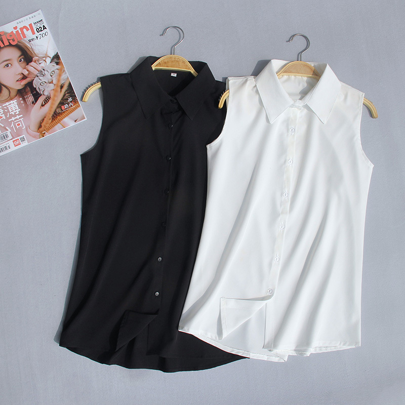 Summer New Plus-Size Sleeveless Shirt for Women, Korean Style Professional Wear, Chiffon Shirt, Versatile White Shirt, Tank Top, Base Shirt