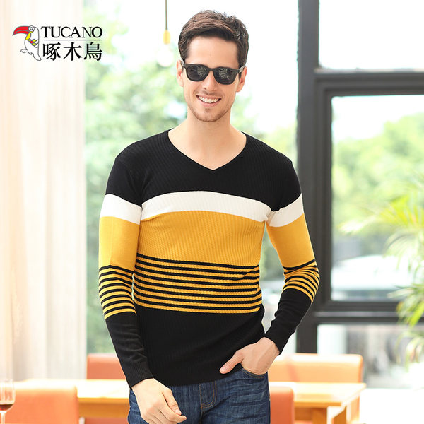 啄木鸟 18年冬季新款 V领男式针织衫 打底衫 毛衣 天猫优惠券折后￥69包邮（￥129-60）3色可选