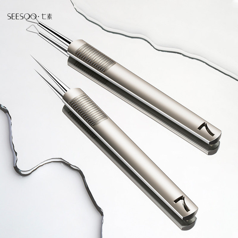 Seven vegetarian SEESOO zinc alloy powder Lancet Suit Scraping black head closed mouth dark sore cell clip Forceps Squeeze Pimple Tool