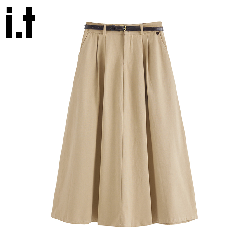 It:Chocoolate 2026 Spring/Summer Washed Cotton Skirt High Waist Large Hem Flowing Drape Hip-Covering Mid-Length A-Line Skirt