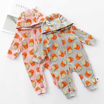 Not even cap zipped climbing suit ultra cute newborn baby conjoined clothes baby fall khau thin spring dress out of the way