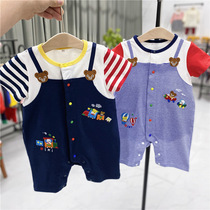 Braces fake two short sleeves newborn baby clothes baby Summer one-piece clothes baby with thin summer clothes Harvest