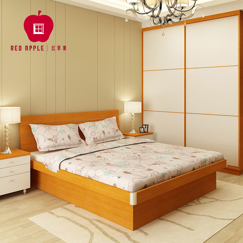 Red apple furniture modern minimalist bed high box bed Nordic multi-functional storage bed double bed solid wood bed bedroom bed
