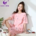 Bộ đồ ngủ cotton Hong Kong Kang Yi nữ mùa hè mới ngắn tay năm quần trẻ trung đơn giản hoạt hình cotton phục vụ nhà - Bộ Pajama đồ bộ thể thao nam Bộ Pajama